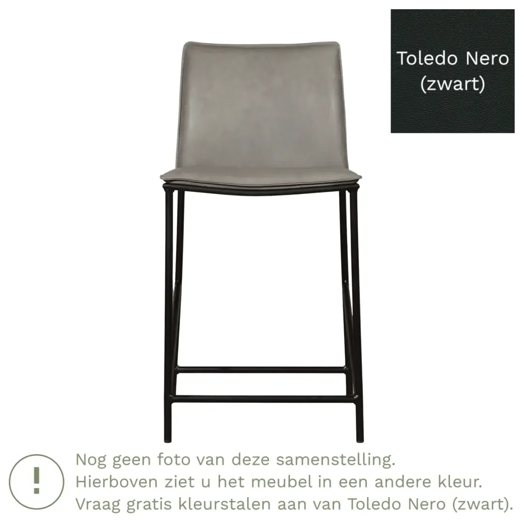 afbeelding van Leren barkruk Favor laag - Poten staal rond zwart